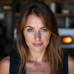 Portrett av Freya Solberg, en målbevisst kvinne ved siden av en keramisk ovn
